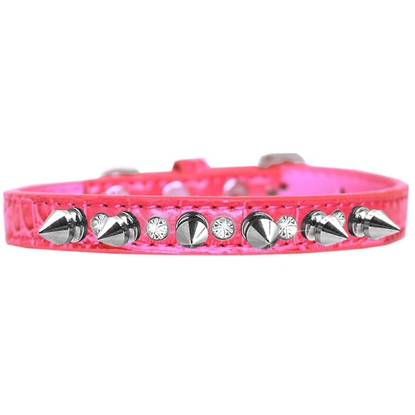 Mirage Pet Products Silver Spike & Clear Jewel Croc Dog CollarBright Pink Size 10 720-17 BPKC10